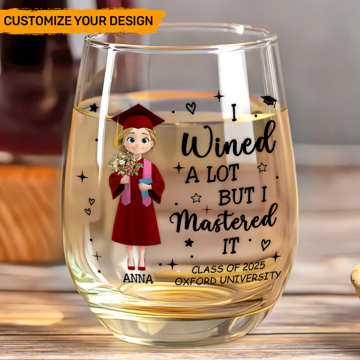 I Wined A Lot But I Mastered It - Personalized Stemless Wine Glass - Image 6