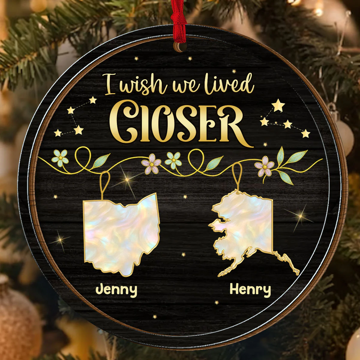 I Wish We Lived Closer - Personalized 2-Layered Wooden Ornament - Image 4