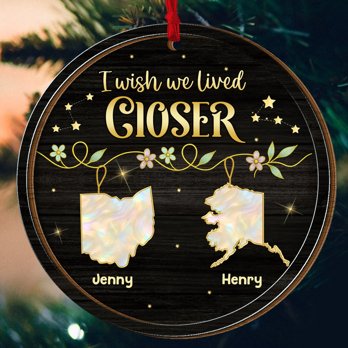 I Wish We Lived Closer - Personalized 2-Layered Wooden Ornament - Image 5