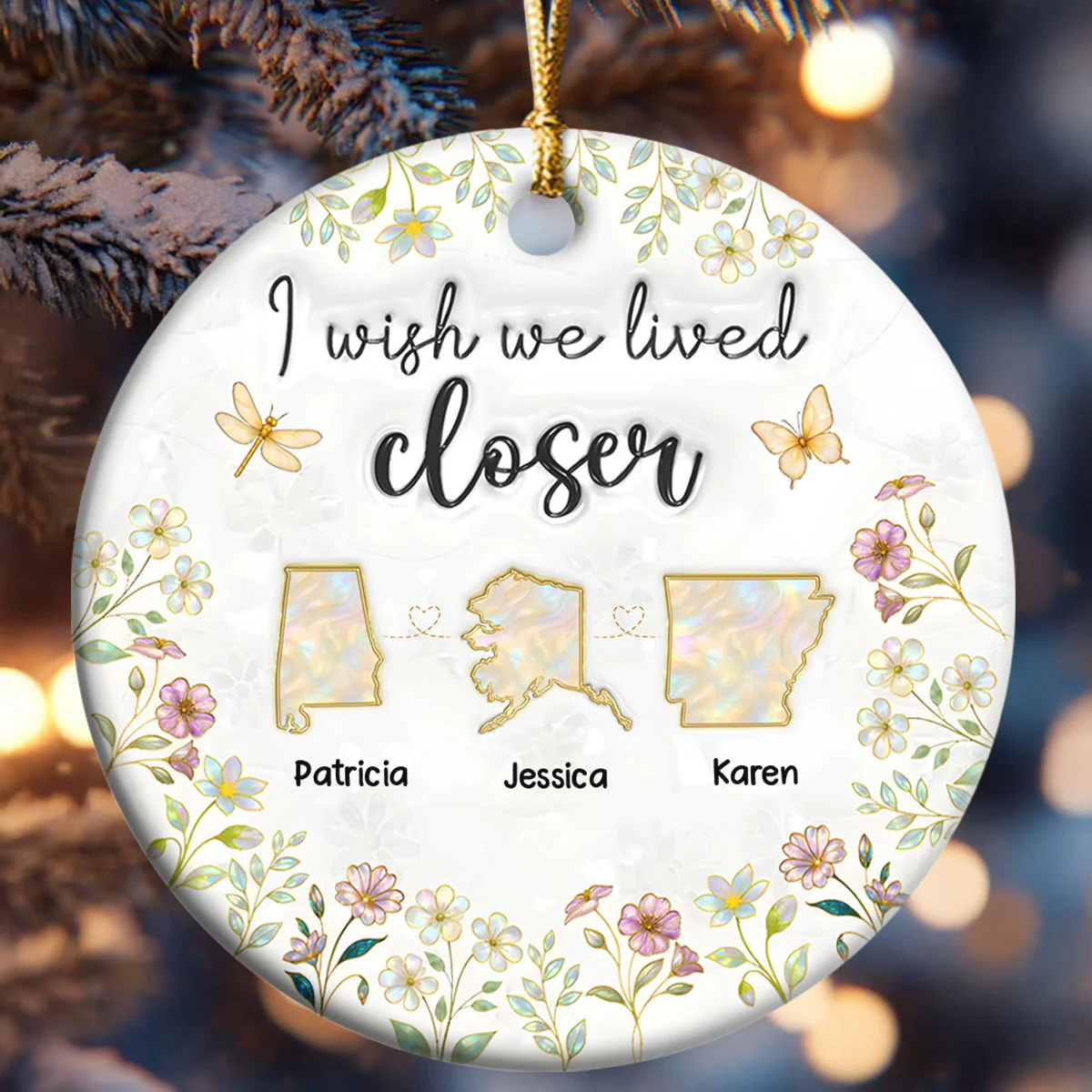 I Wish We Lived Closer - Personalized Round Shaped Ceramic Ornament - Image 6