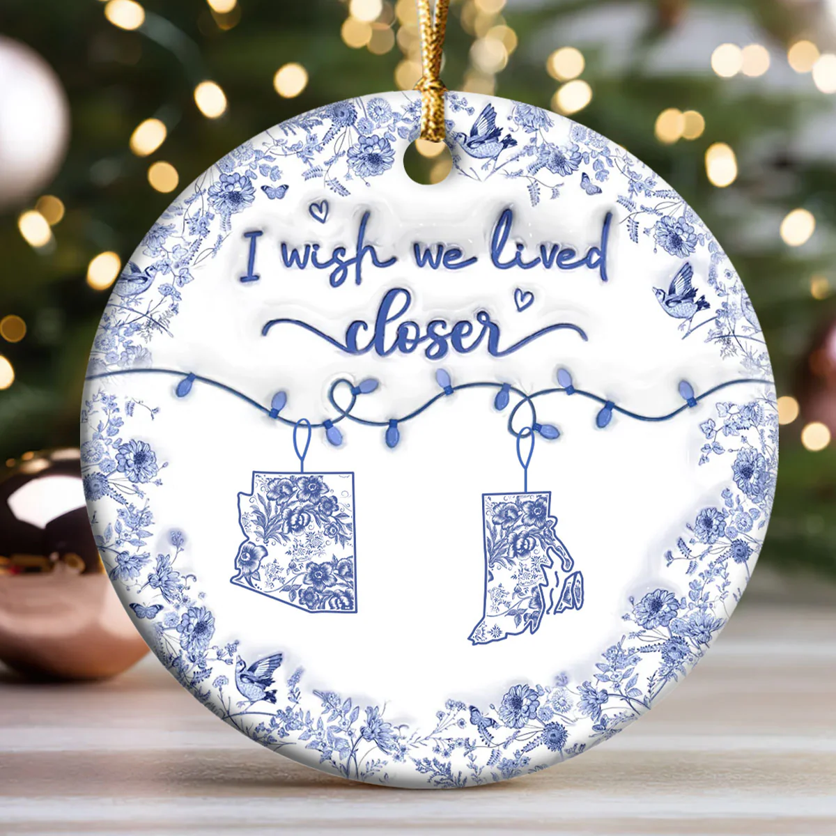 I Wish We Lived Closer - Personalized Round Shaped Ceramic Ornament - Image 3