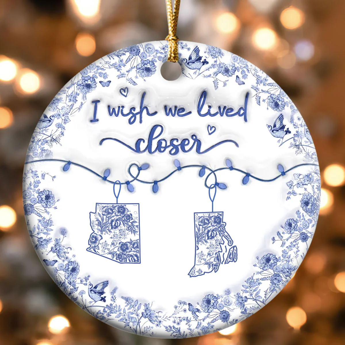 I Wish We Lived Closer - Personalized Round Shaped Ceramic Ornament - Image 4
