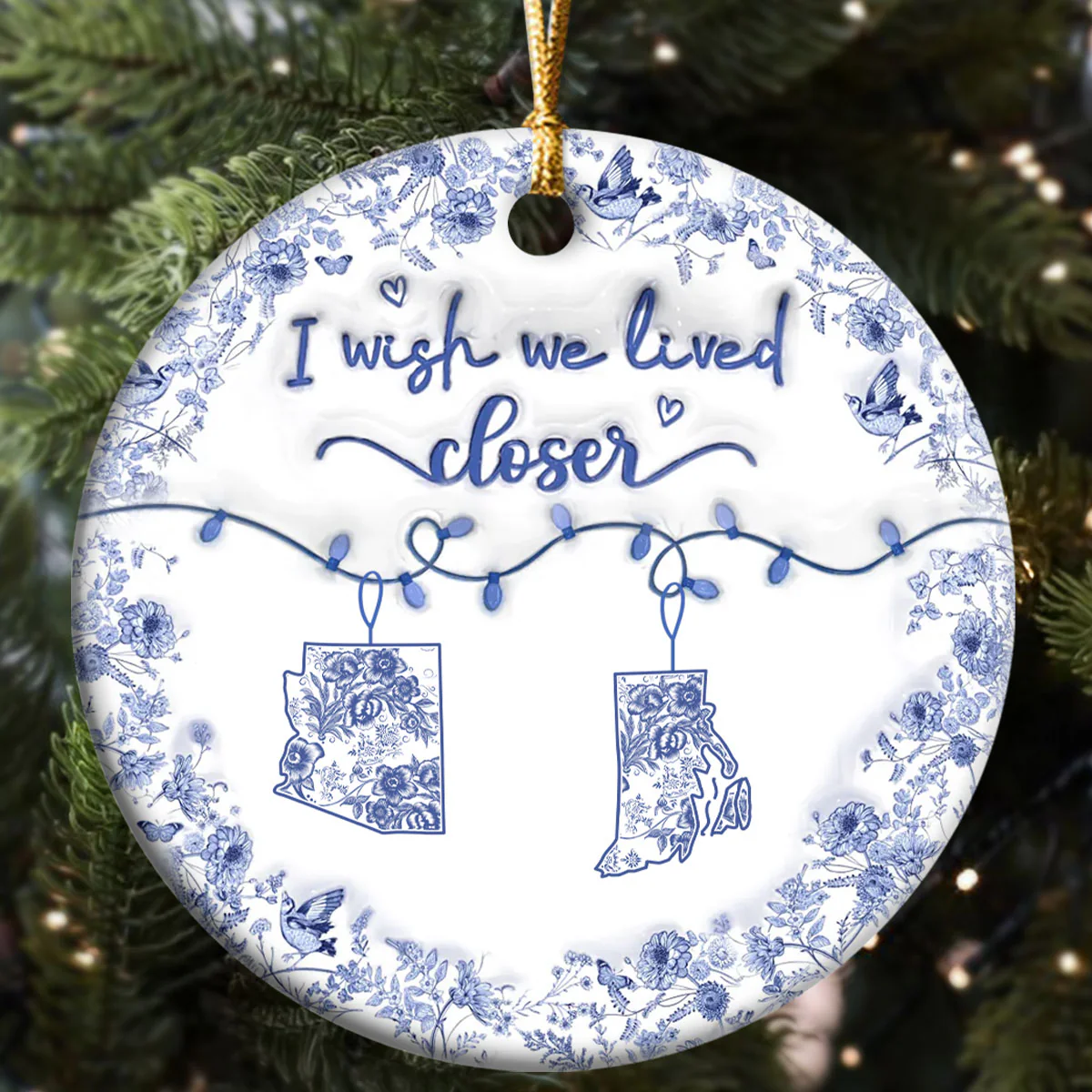 I Wish We Lived Closer - Personalized Round Shaped Ceramic Ornament - Image 5