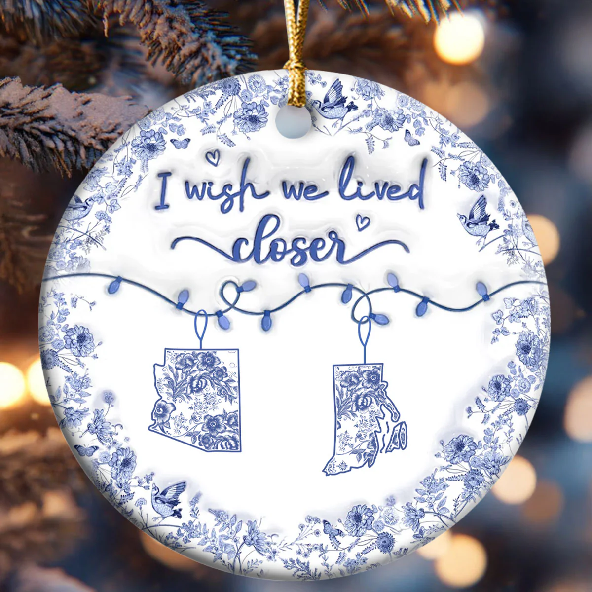 I Wish We Lived Closer - Personalized Round Shaped Ceramic Ornament - Image 6