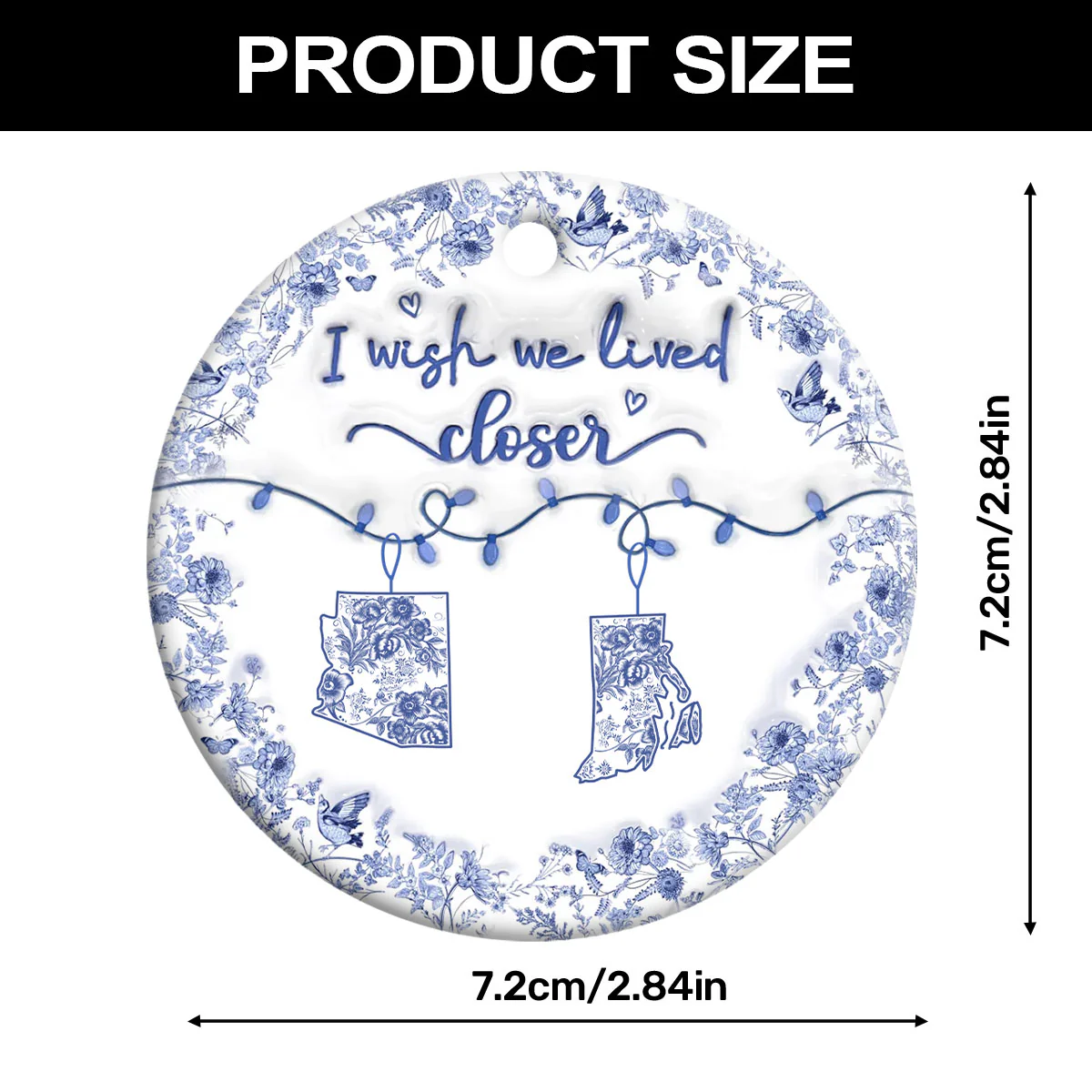 I Wish We Lived Closer - Personalized Round Shaped Ceramic Ornament - Image 7