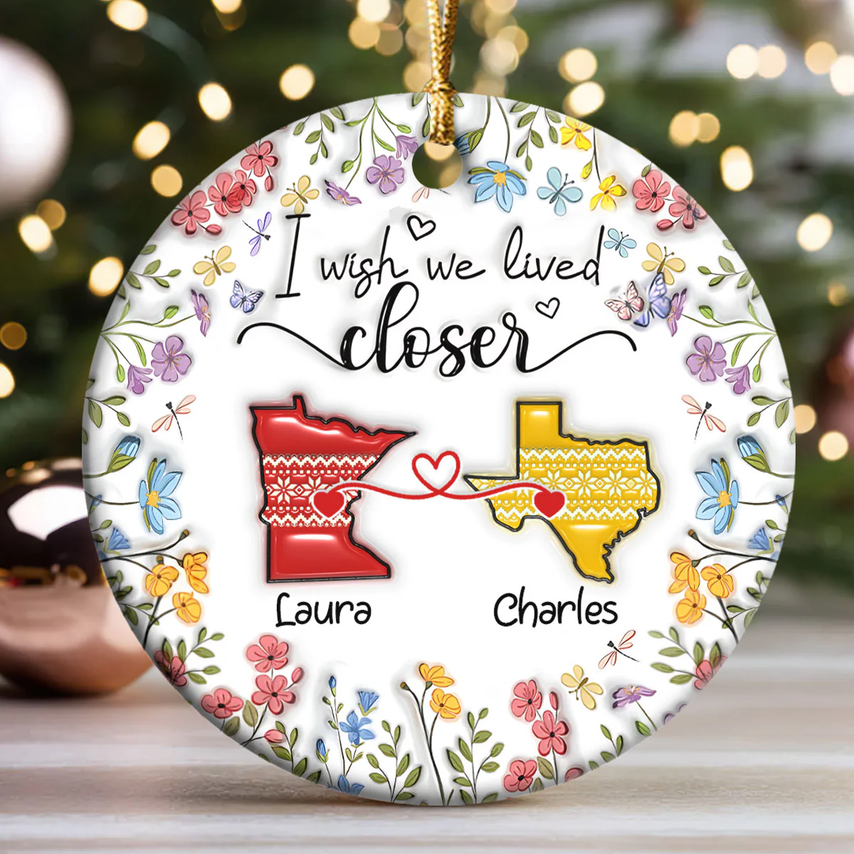 I Wish We Lived Closer - Personalized Round Shaped Ceramic Ornament - Image 3