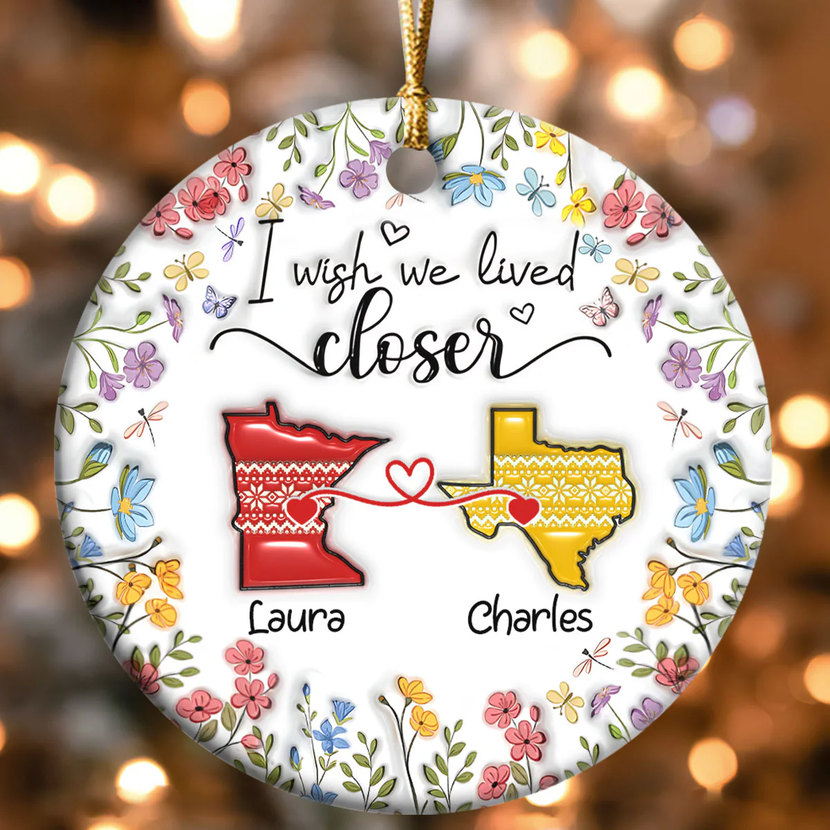 I Wish We Lived Closer - Personalized Round Shaped Ceramic Ornament - Image 4