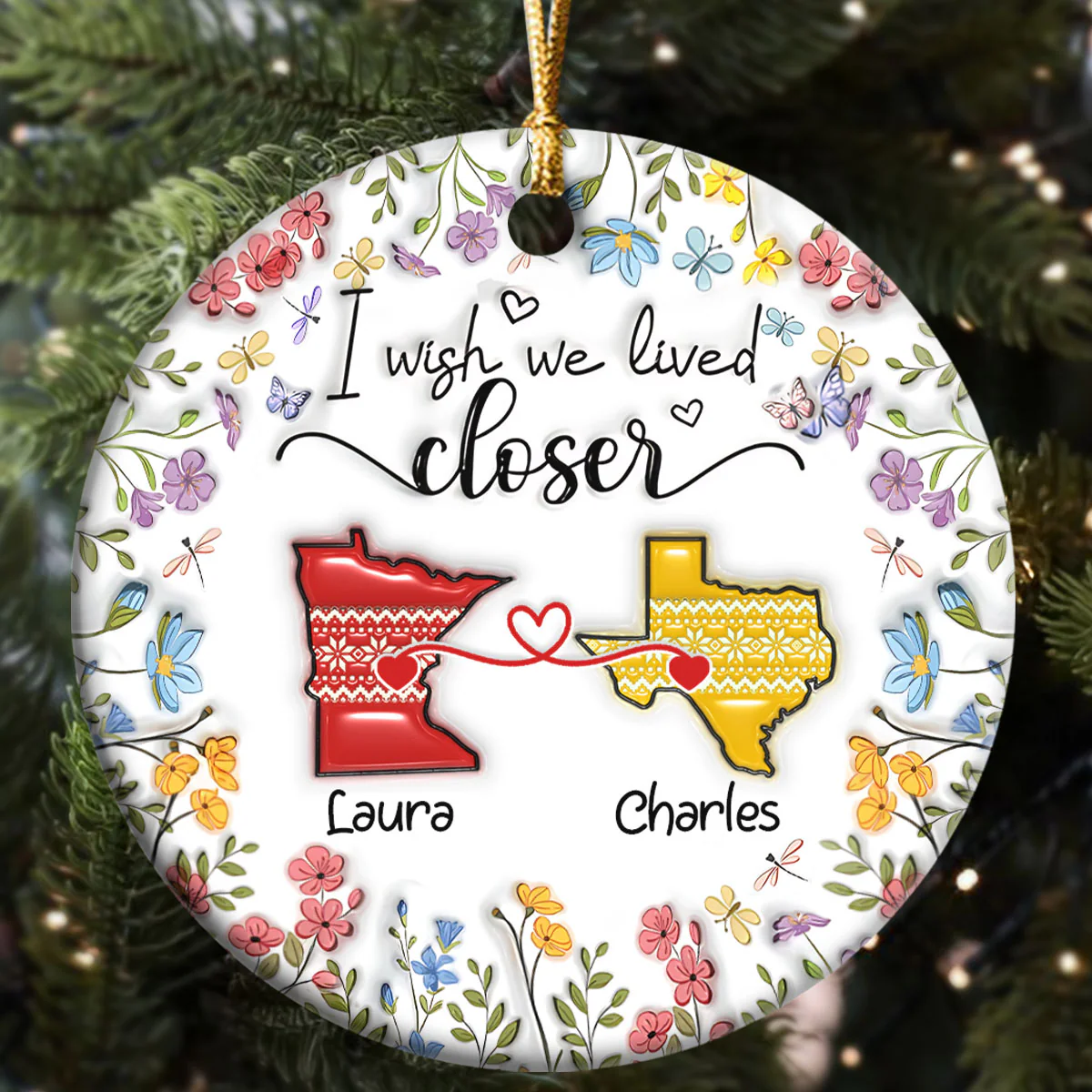 I Wish We Lived Closer - Personalized Round Shaped Ceramic Ornament - Image 5