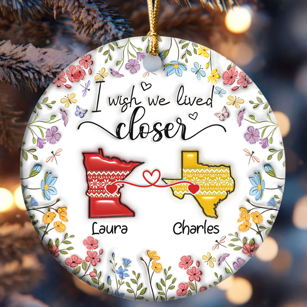 I Wish We Lived Closer - Personalized Round Shaped Ceramic Ornament - Image 6