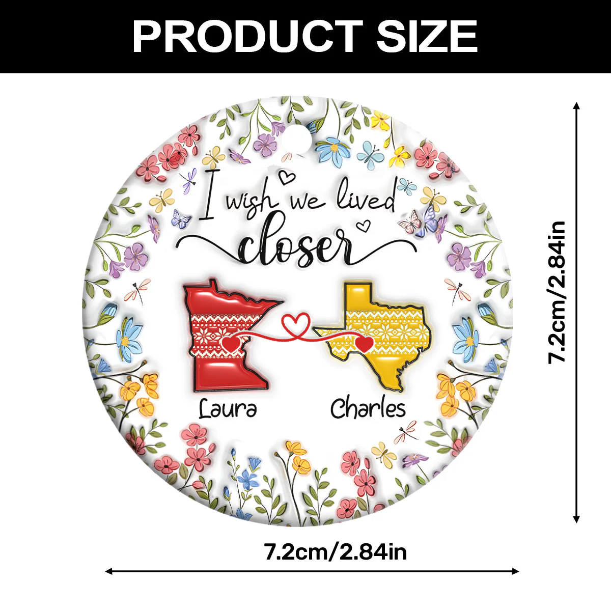 I Wish We Lived Closer - Personalized Round Shaped Ceramic Ornament - Image 7