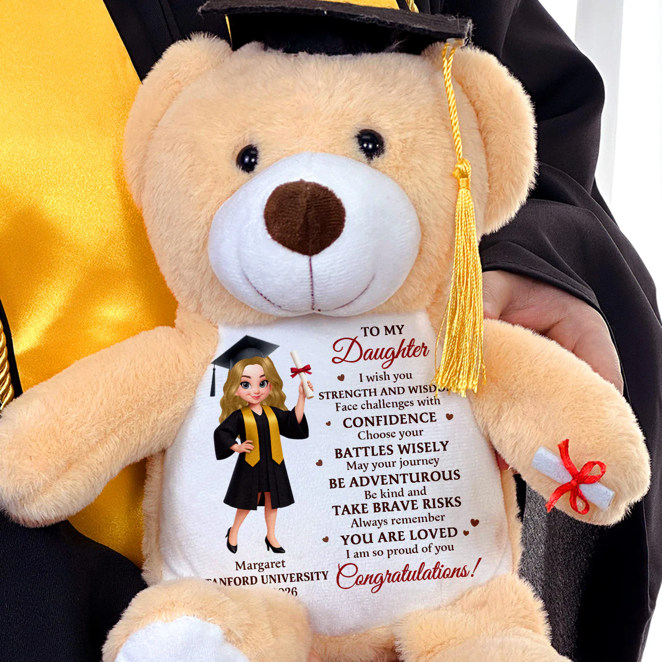 I Wish You Strength And Wisdom - Personalized Graduation Teddy Bear - Image 4