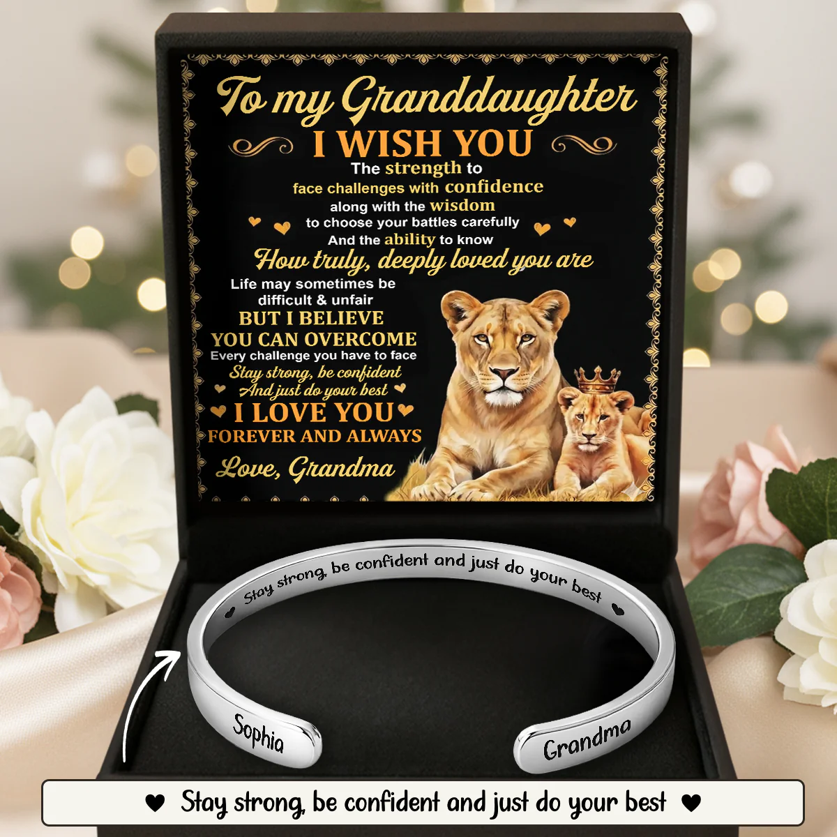 I Wish You The Strength To Face Challenges - Personalized Cuff Bangle Bracelet With Box