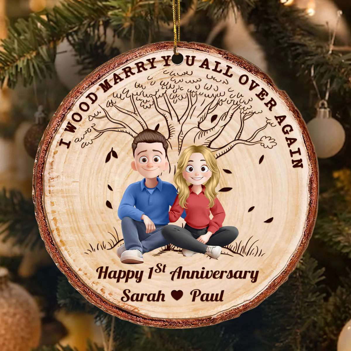 I Wood Marry You All Over Again - Personalized 2-Layered Wooden & Acrylic Ornament - Image 3
