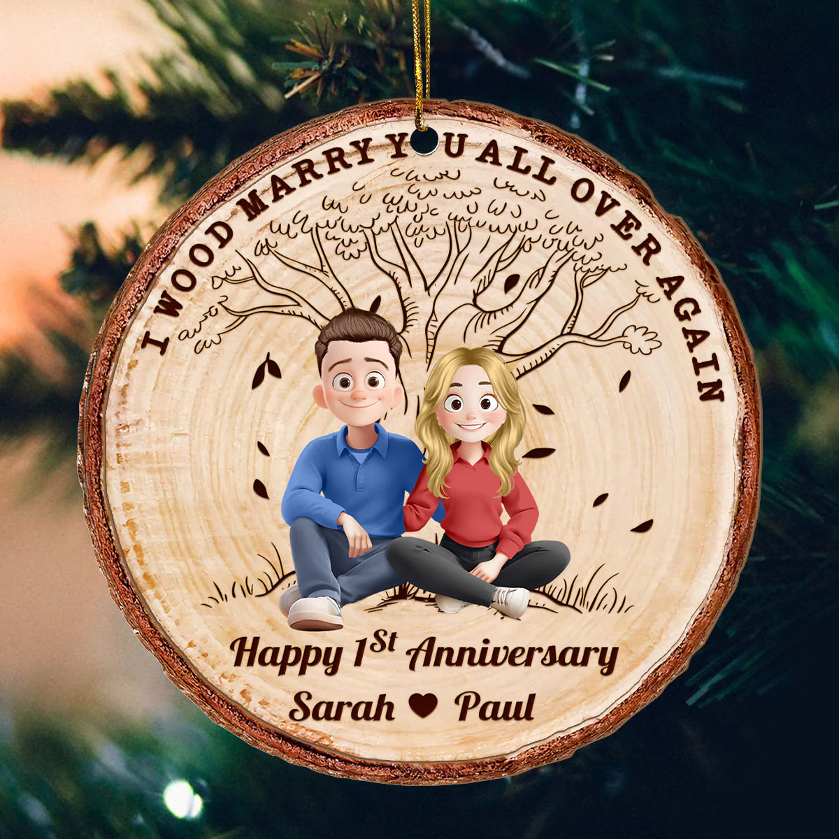 I Wood Marry You All Over Again - Personalized 2-Layered Wooden & Acrylic Ornament - Image 4