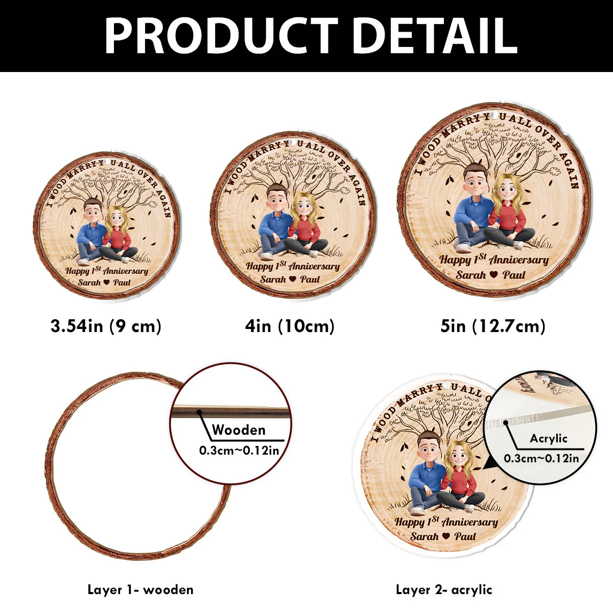 I Wood Marry You All Over Again - Personalized 2-Layered Wooden & Acrylic Ornament - Image 5
