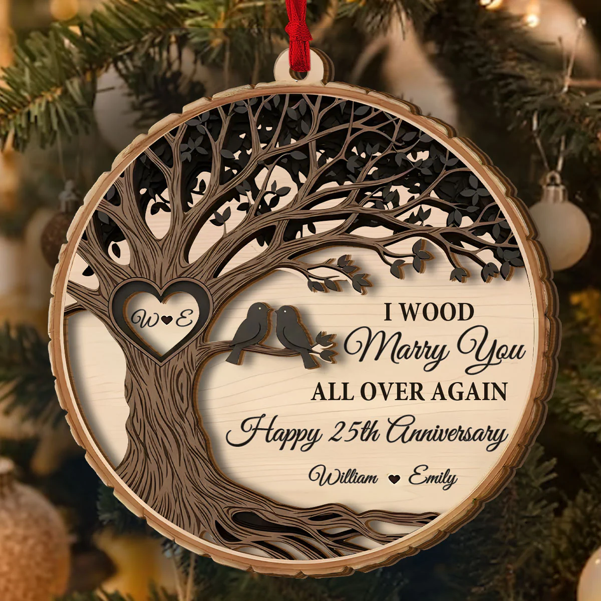 I Wood Marry You All Over Again - Personalized 2-Layered Wooden Ornament - Image 3