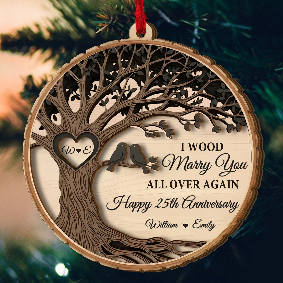 I Wood Marry You All Over Again - Personalized 2-Layered Wooden Ornament - Image 4