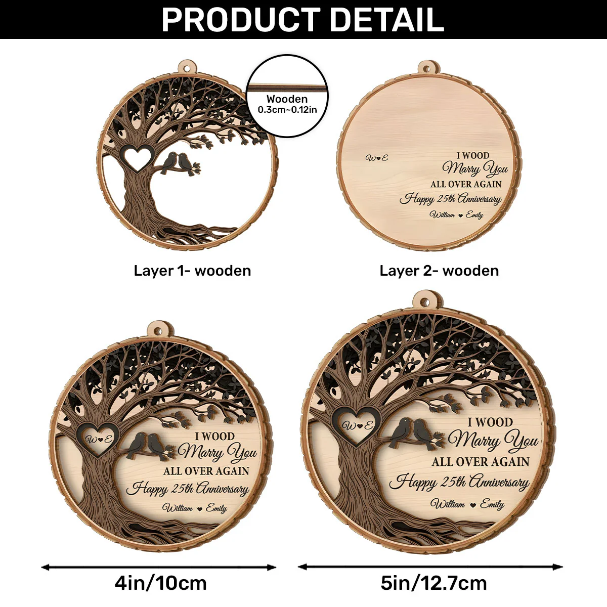 I Wood Marry You All Over Again - Personalized 2-Layered Wooden Ornament - Image 5