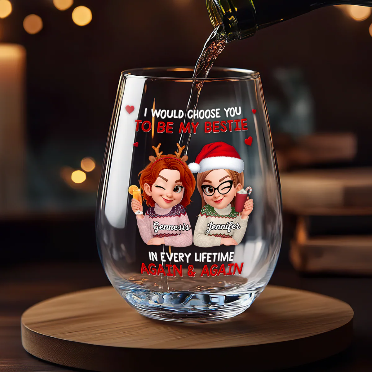 I Would Choose You To Be My Sisters - Personalized Stemless Wine Glass - Image 2