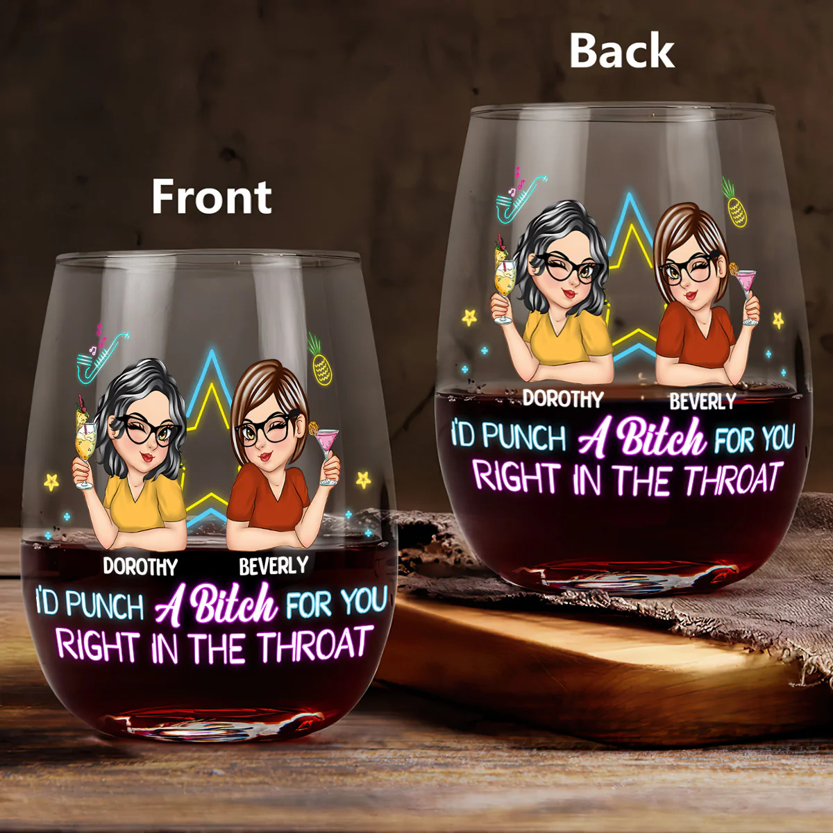 I'd Punch For You - Personalized Stemless Wine Glass - Image 3