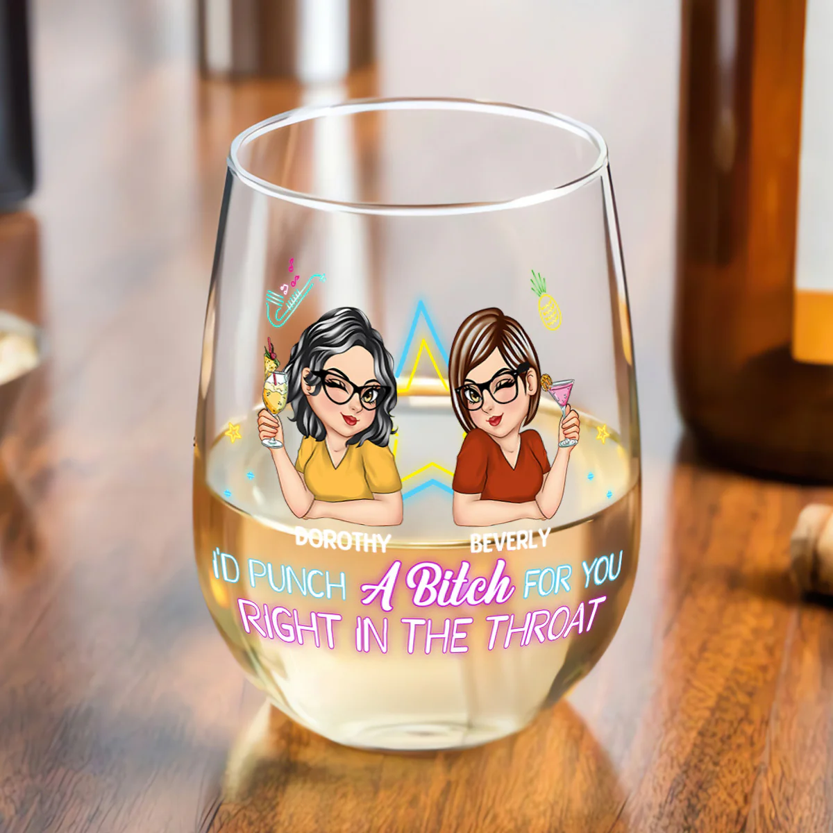 I'd Punch For You - Personalized Stemless Wine Glass - Image 4