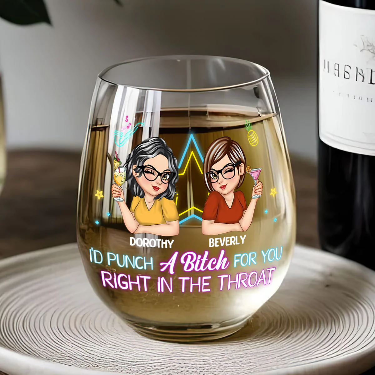I'd Punch For You - Personalized Stemless Wine Glass - Image 5