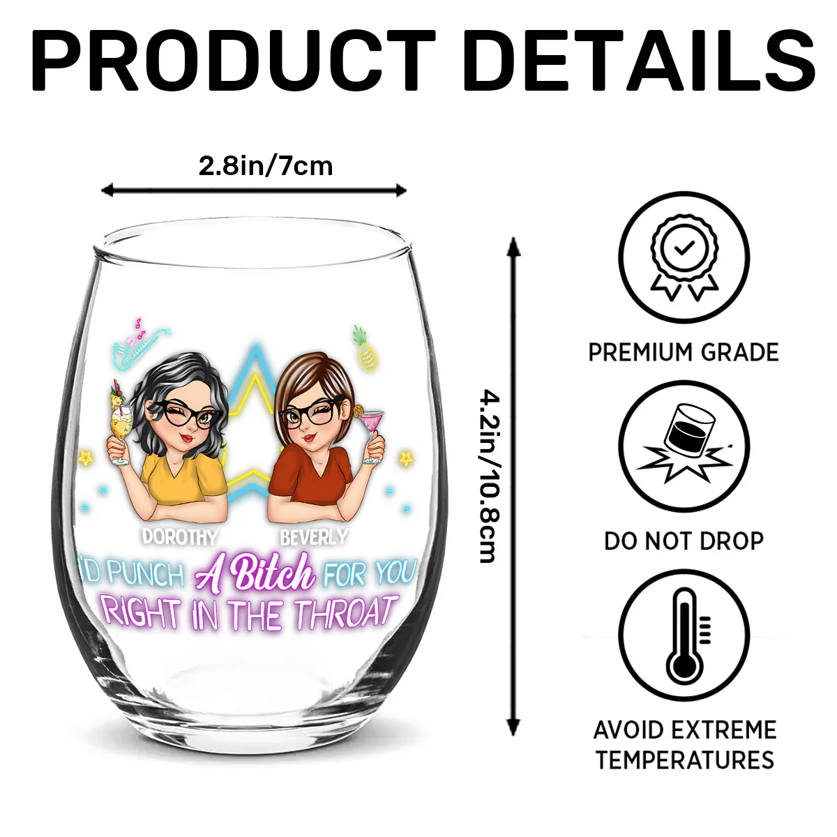 I'd Punch For You - Personalized Stemless Wine Glass - Image 7