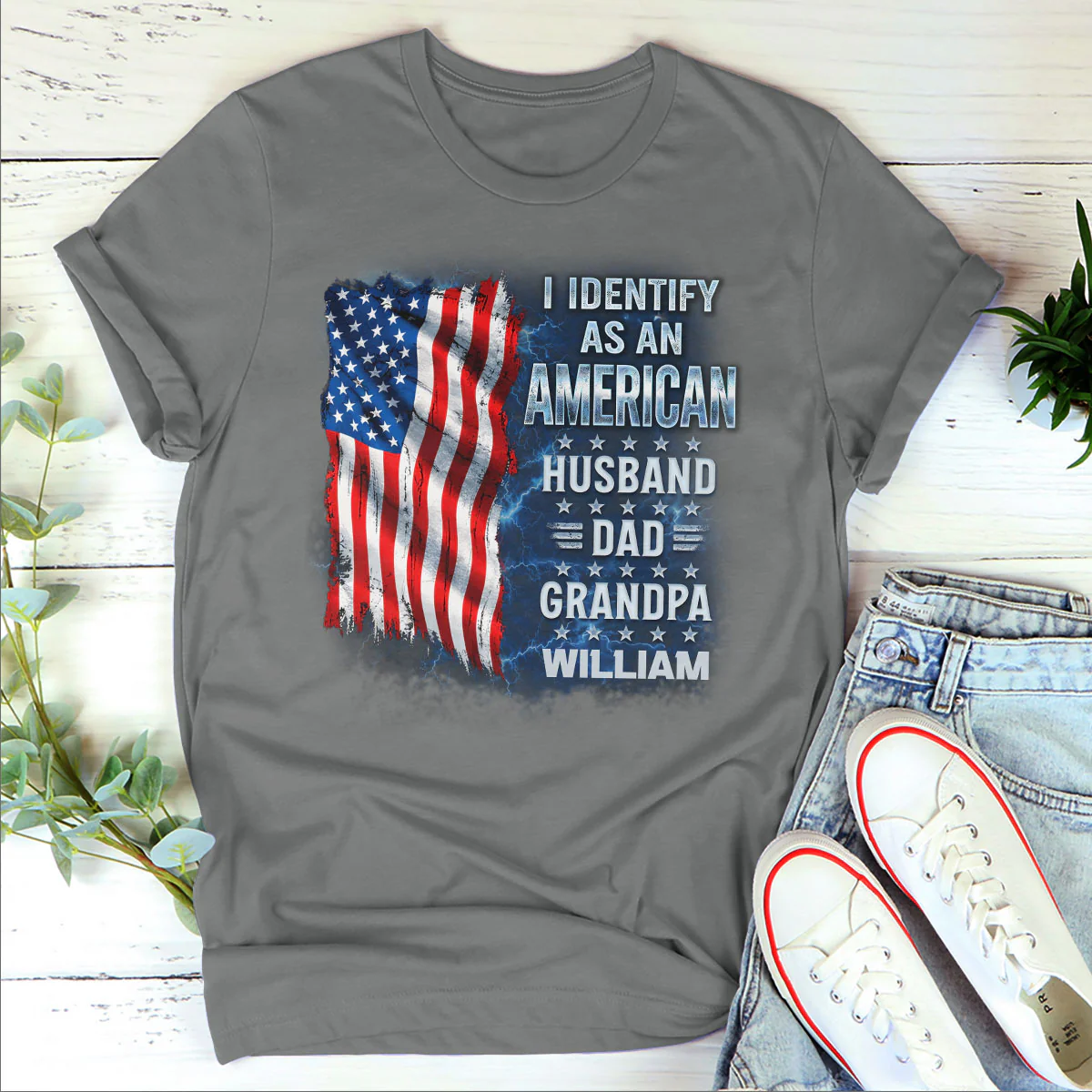 Identify As An American Dad Grandpa - Personalized 2D Unisex T-shirt - Image 4