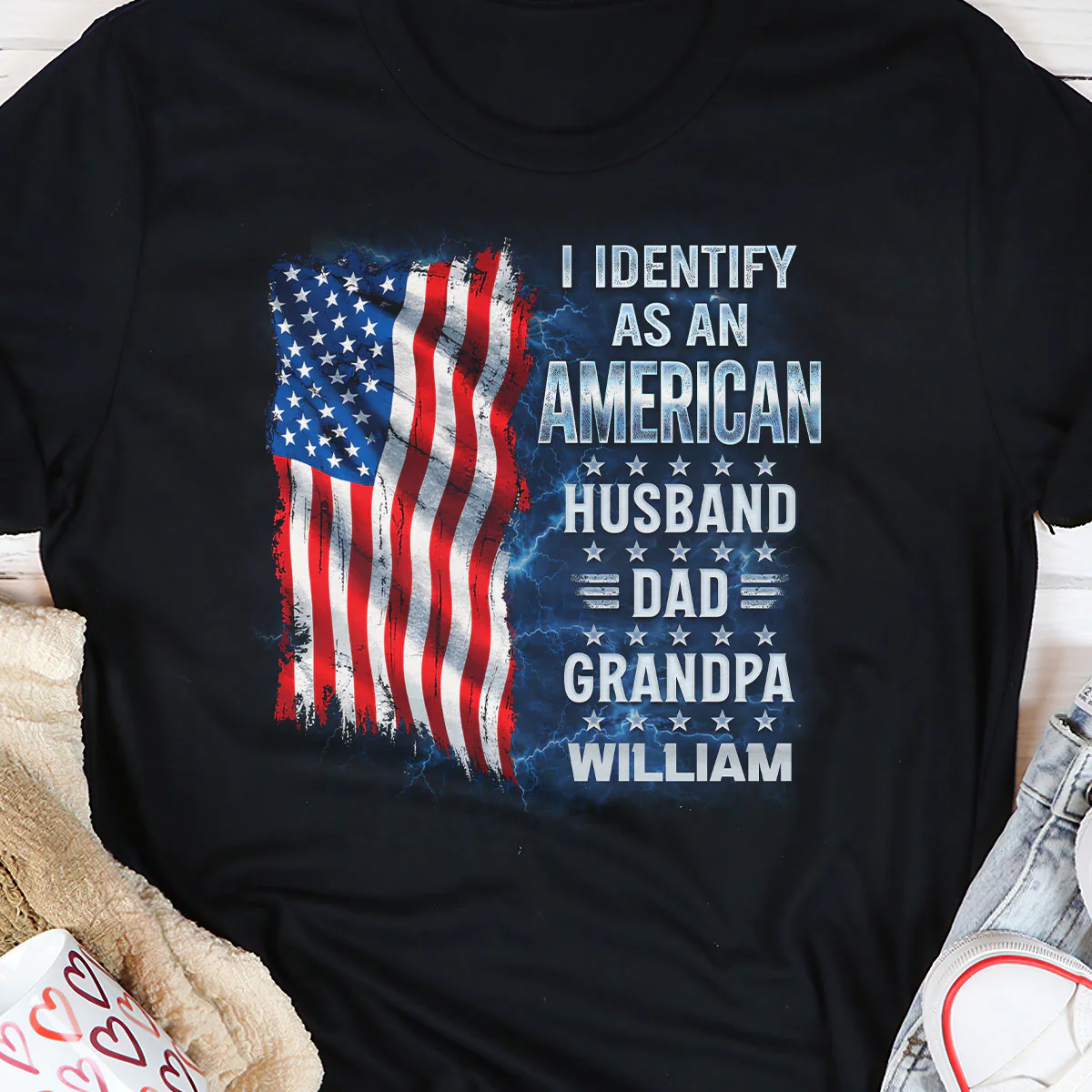 Identify As An American Dad Grandpa - Personalized 2D Unisex T-shirt - Image 5