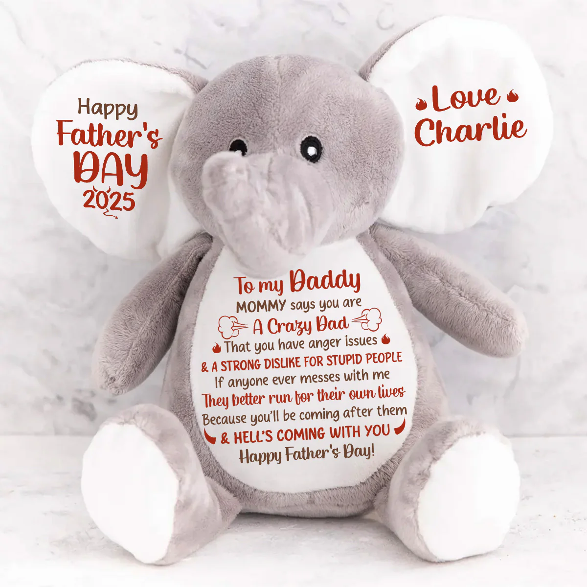 If Anyone Ever Messes With Me - Personalized Stuffed Elephant