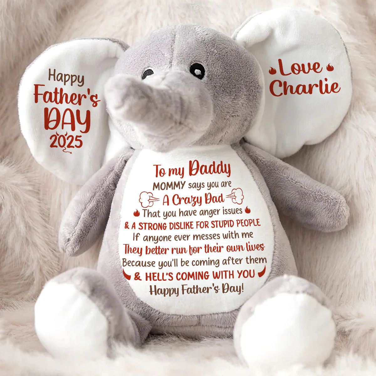 If Anyone Ever Messes With Me - Personalized Stuffed Elephant - Image 2