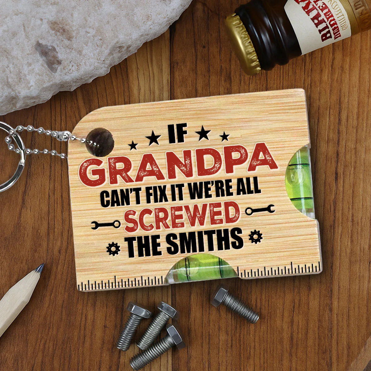 If Dad Cant Fix We Are Screwed - Personalized Spirit Level Bottle Opener Keyring - Image 2