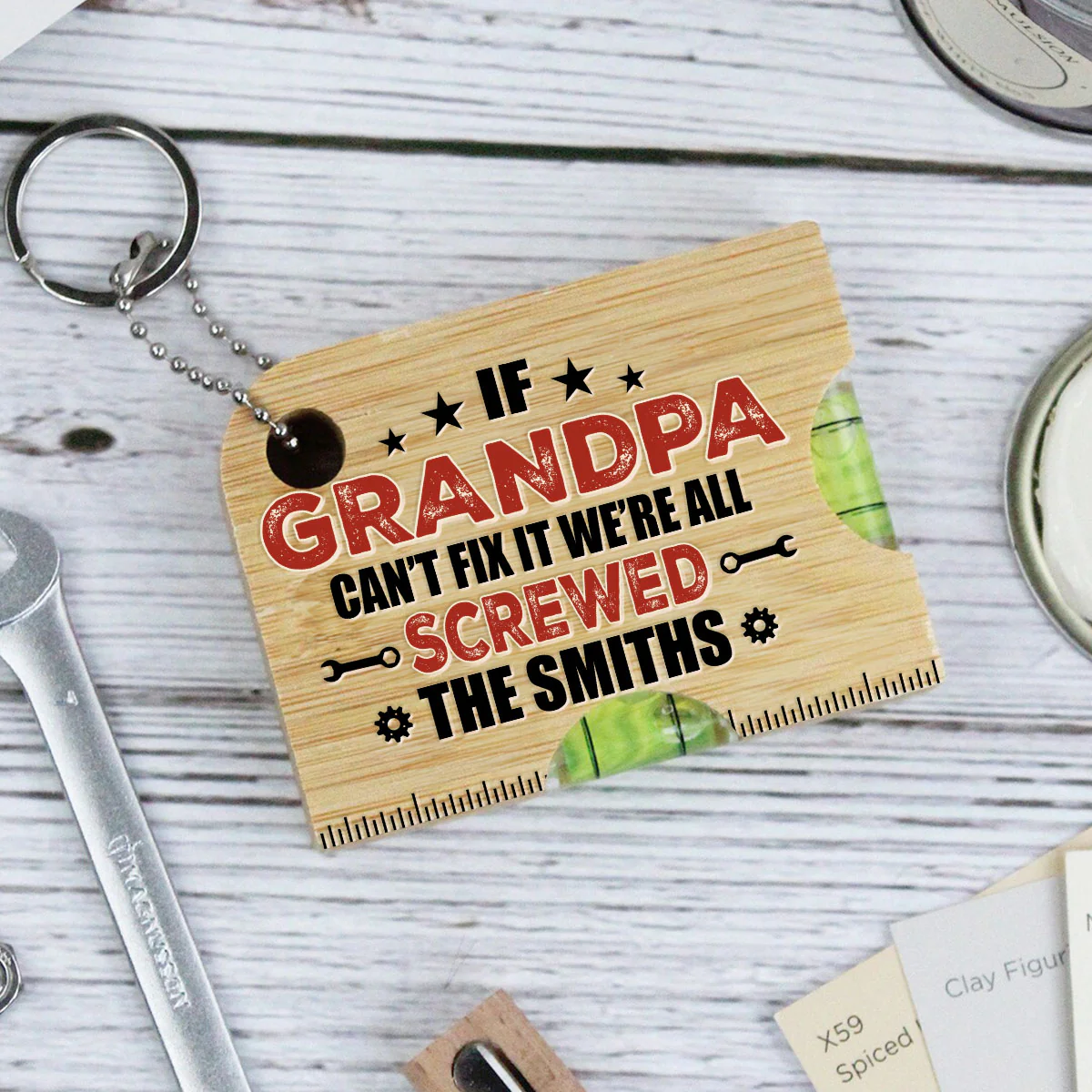 If Dad Cant Fix We Are Screwed - Personalized Spirit Level Bottle Opener Keyring - Image 5