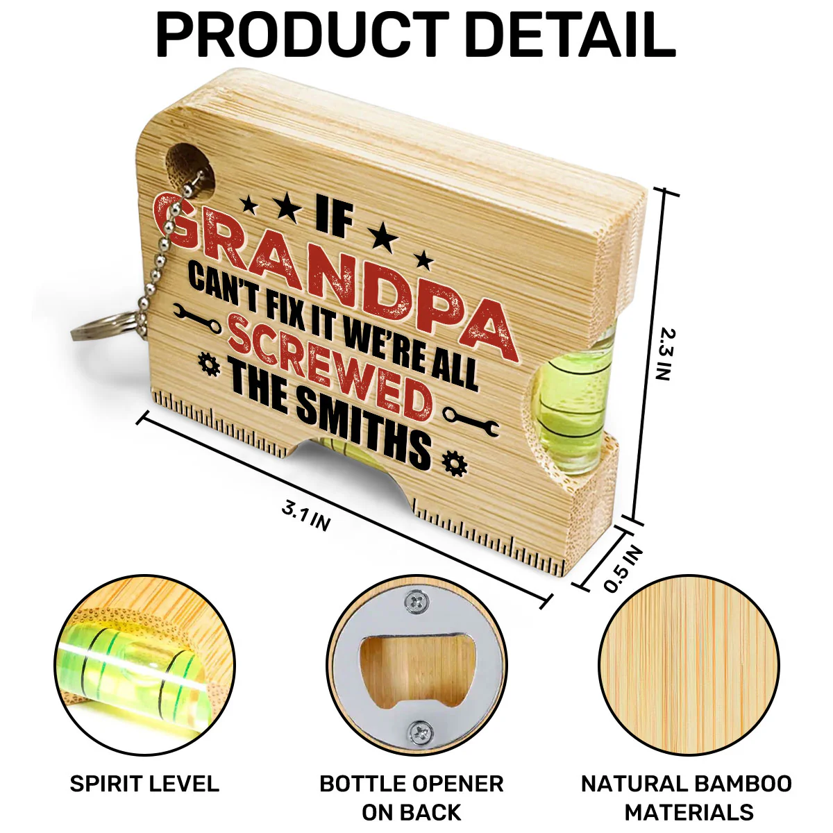 If Dad Cant Fix We Are Screwed - Personalized Spirit Level Bottle Opener Keyring - Image 6