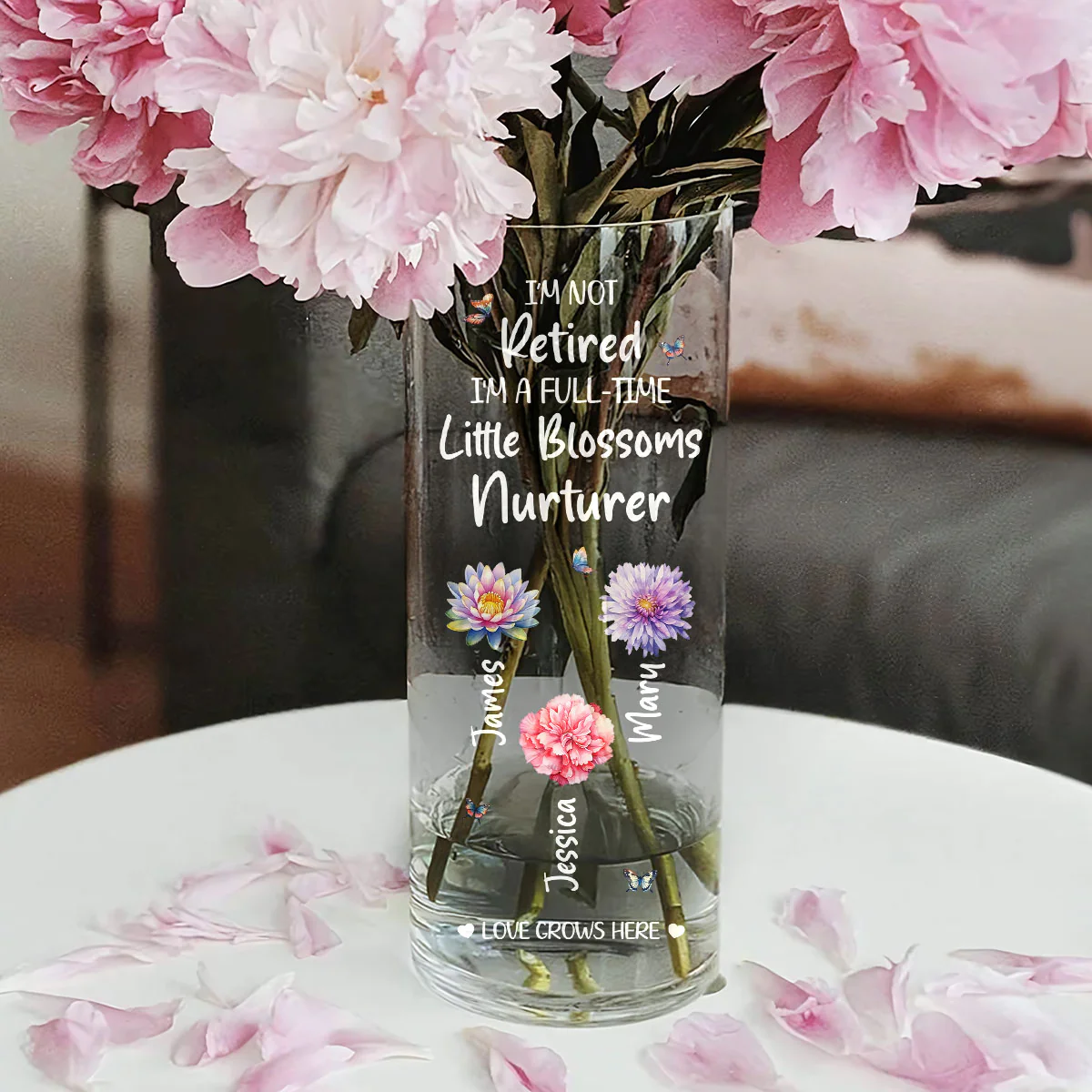 I'm Not Retired I'm A Full-Time Little Blossoms Nurturer - Personalized Glass Vase - Image 3