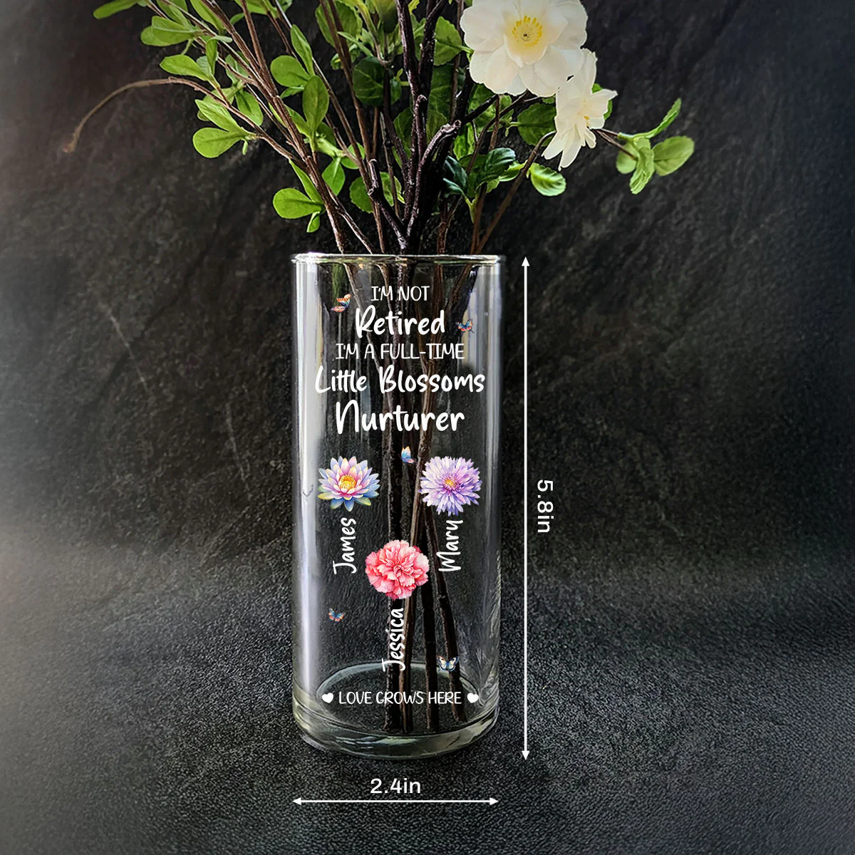 I'm Not Retired I'm A Full-Time Little Blossoms Nurturer - Personalized Glass Vase - Image 4