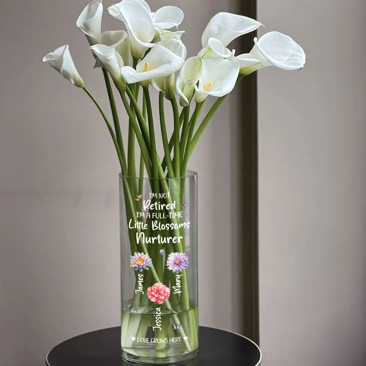 I'm Not Retired I'm A Full-Time Little Blossoms Nurturer - Personalized Glass Vase - Image 5