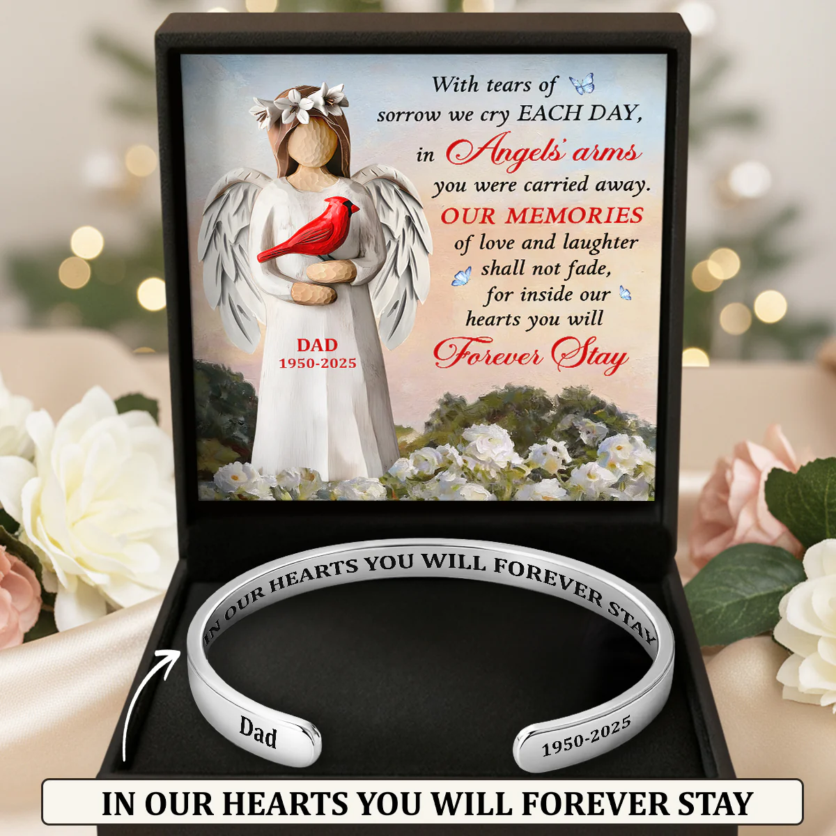 In Angels' Arms - Personalized Cuff Bangle Bracelet With Box