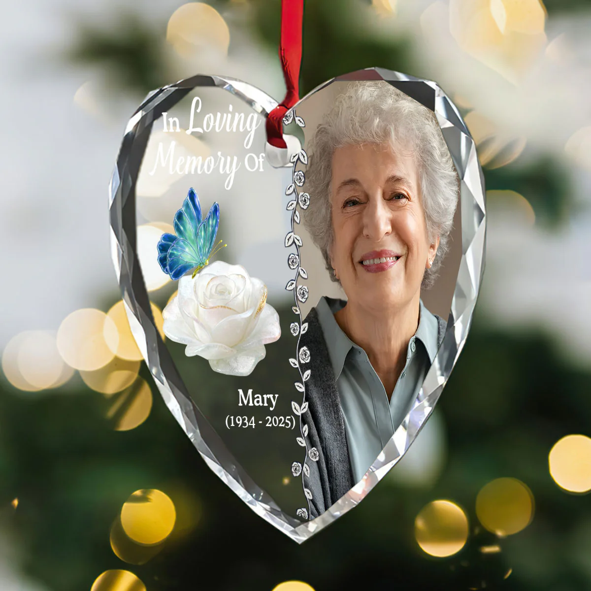 In Loving Memory Of A Lost One - Personalized Heart Shaped Glass Ornament - Image 3