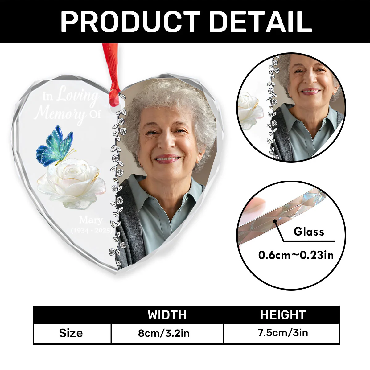In Loving Memory Of A Lost One - Personalized Heart Shaped Glass Ornament - Image 4
