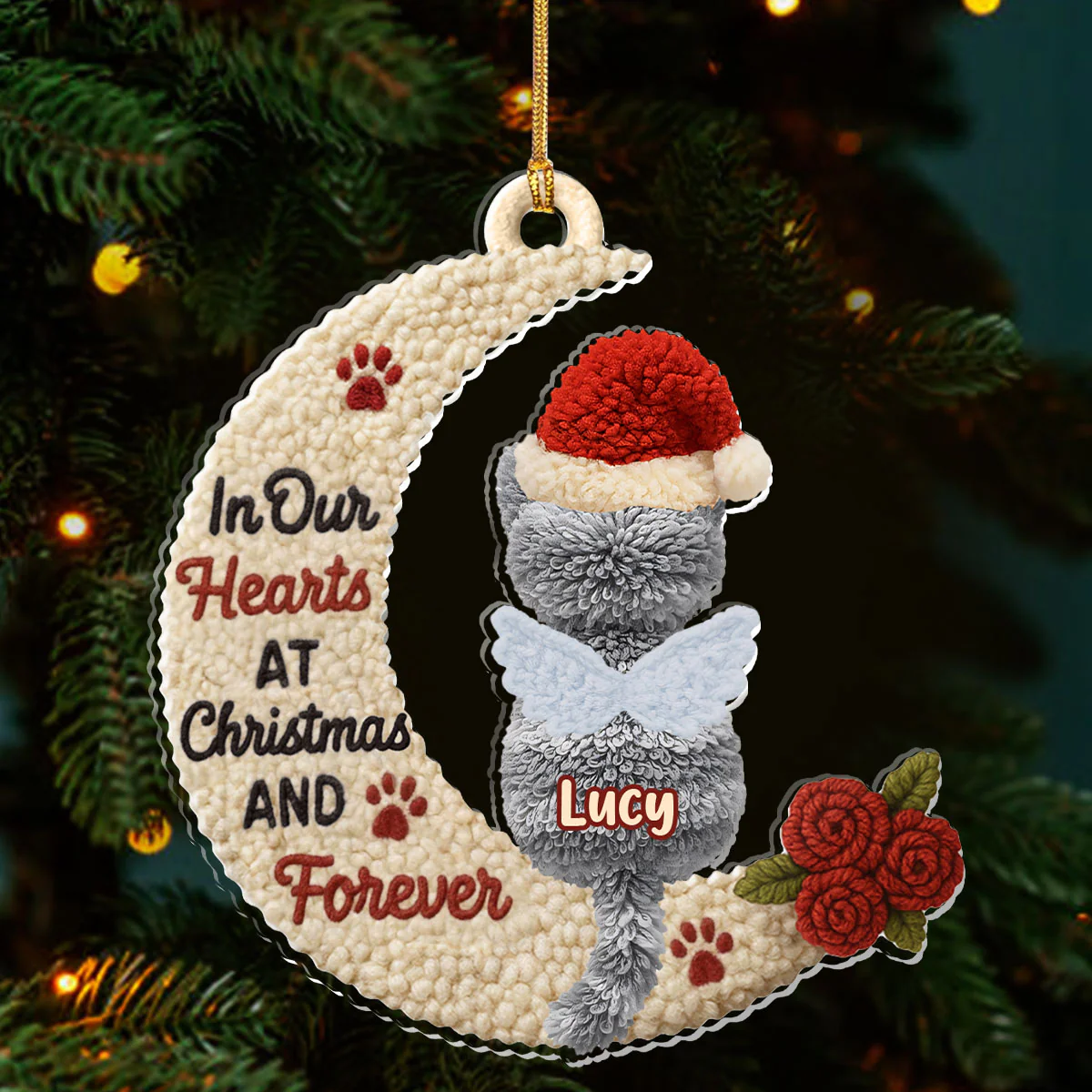 In Our Hearts At Christmas And Forever Cat Lover - Personalized 1-Layer Acrylic Ornament - Image 3