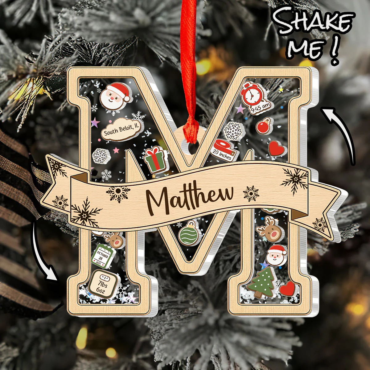 Initial Baby Name - Personalized 3 Layered Christmas Shaker Ornament - Image 5