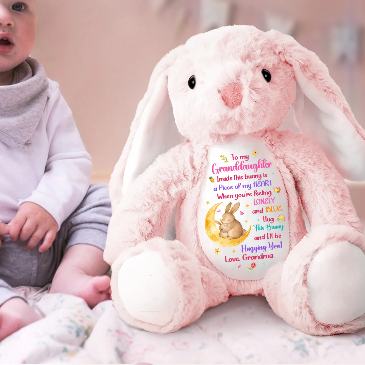 Inside This Bunny Grandma And Grandchild - Personalized Stuffed Bunny - Image 2