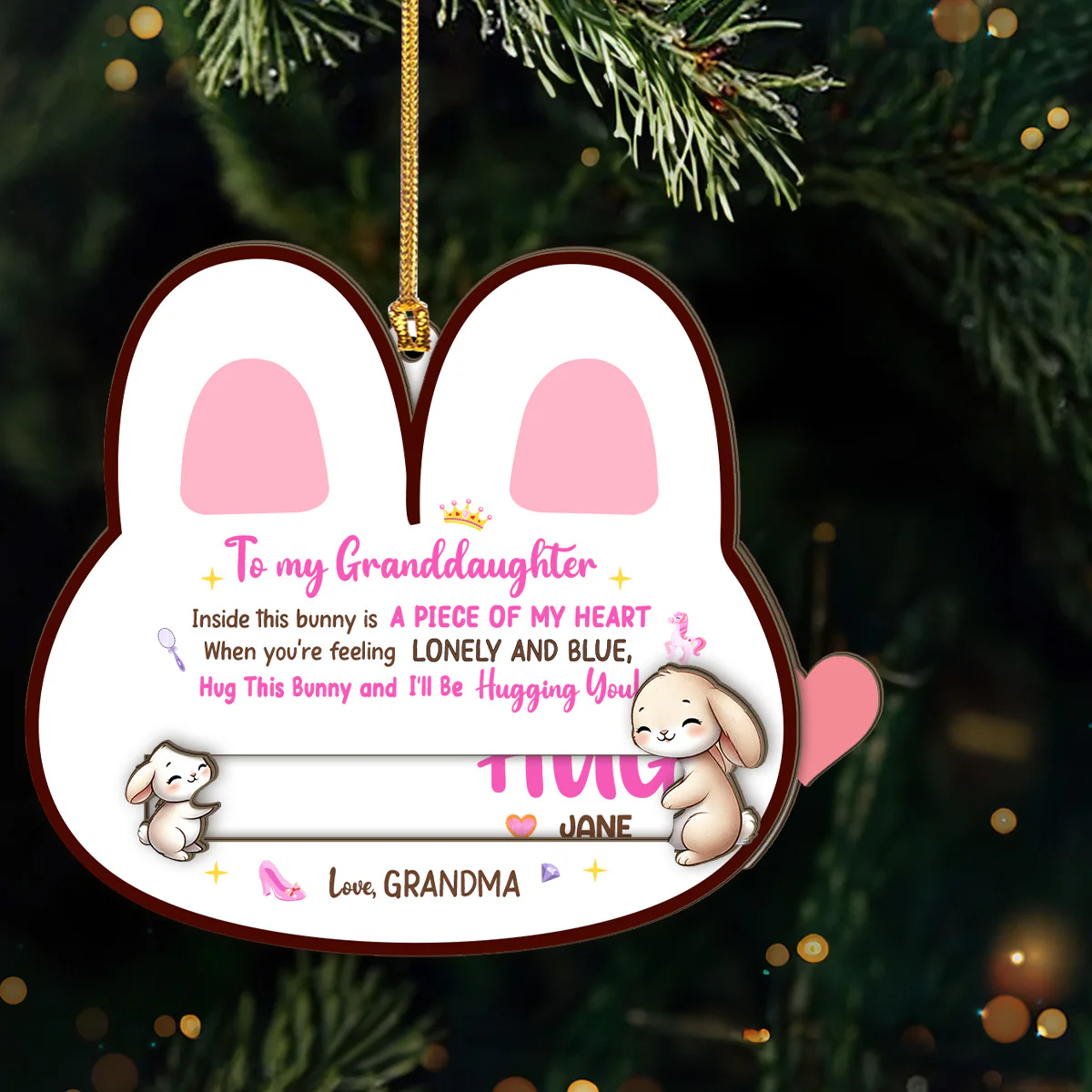 Inside This Bunny Is A Piece Of My Heart  - Personalized Wooden Slider Ornament