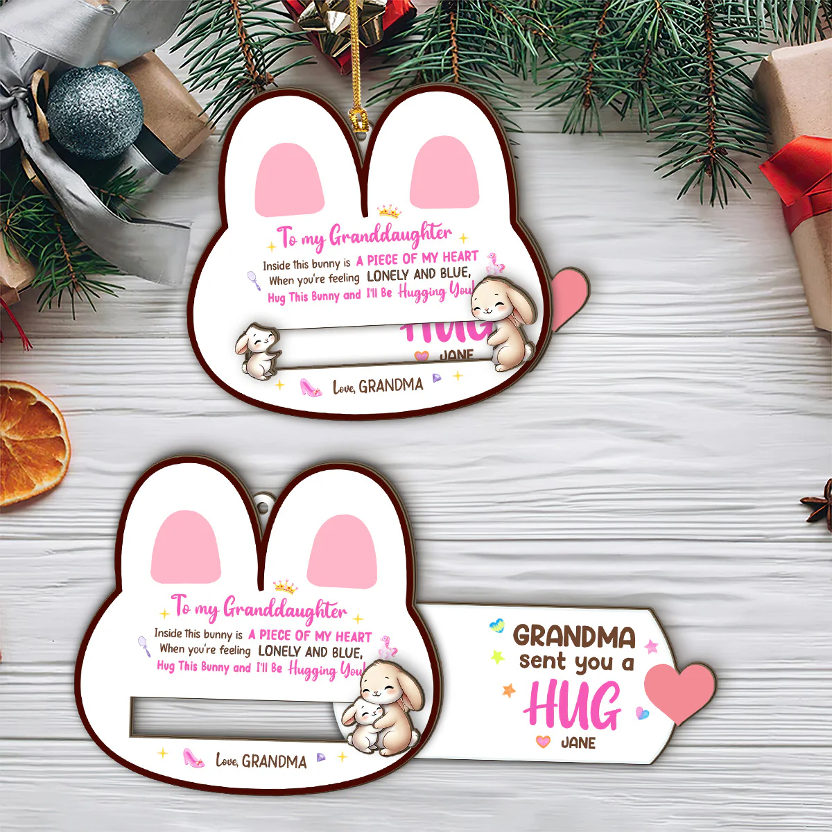 Inside This Bunny Is A Piece Of My Heart  - Personalized Wooden Slider Ornament - Image 3