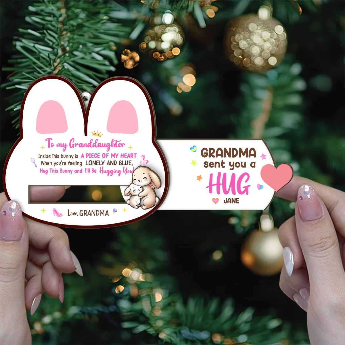Inside This Bunny Is A Piece Of My Heart  - Personalized Wooden Slider Ornament - Image 4