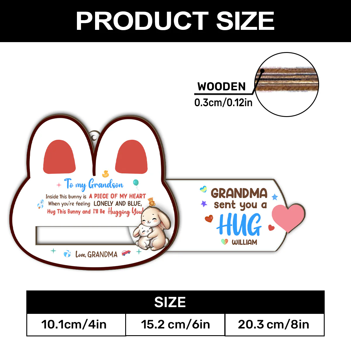 Inside This Bunny Is A Piece Of My Heart  - Personalized Wooden Slider Ornament - Image 5