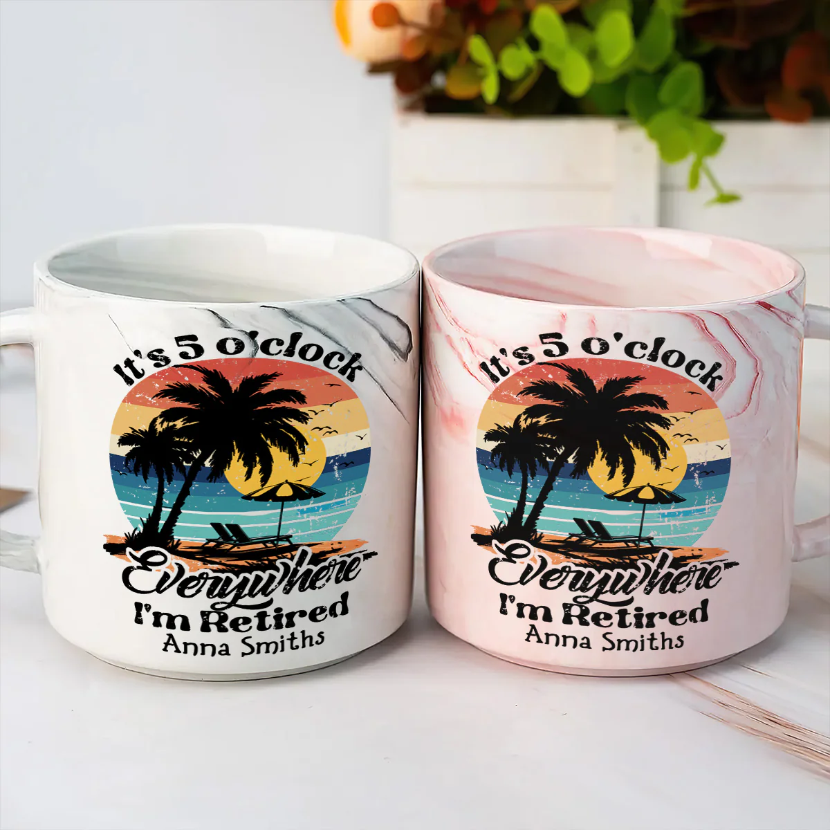 It's 5 O'clock Everywhere I'm Retired - Personalized Marble Mug - Image 5