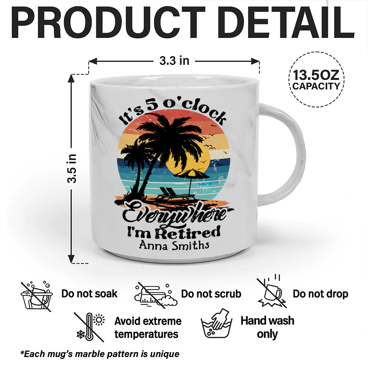 It's 5 O'clock Everywhere I'm Retired - Personalized Marble Mug - Image 8