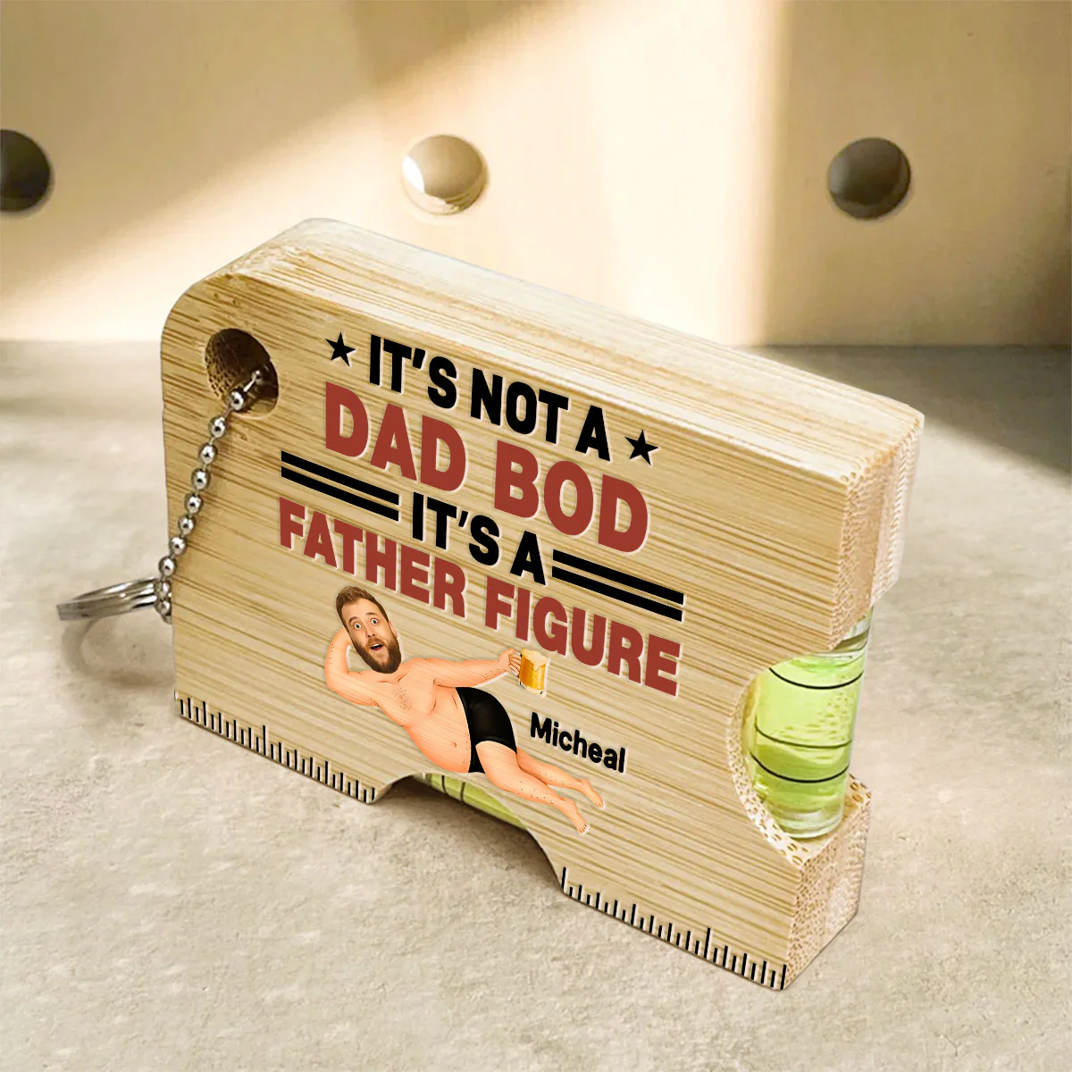 It’s Not A Dad Bod It’s A Father Figure - Personalized Spirit Level Bottle Opener Keyring - Image 3